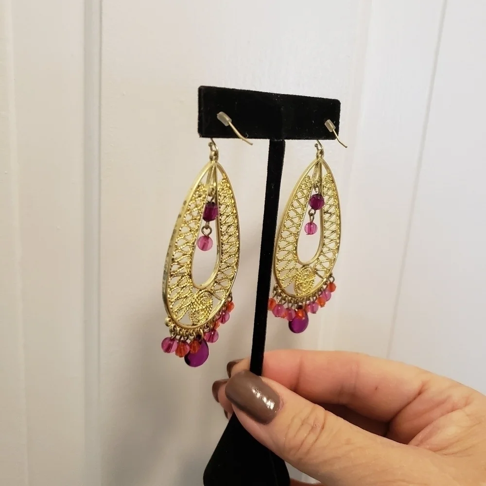 Fashion Jewelry Dangle Goldtone & Beaded Earring Set - Picture 4 of 5